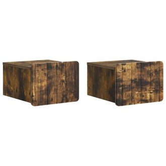 vidaXL Mesita De Noche De Pared 2 Pcs Roble Ahumado 33 X 34,5 X 24 Cm Vidaxl