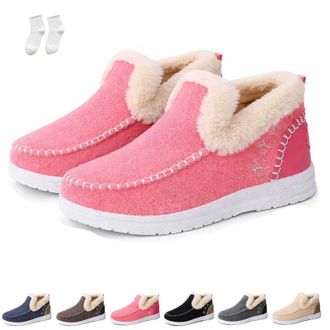 Generic Womens Orthopedic Fleece Slip-On Boots, Winter Fur Lined Slip on Ankle Boots Anti-Slip Loafers (Pink, M, Adult, Women, 8.5, Numeric, UK Footwear Size 