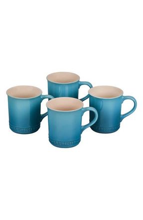 LE CREUSET Set of Four 14-Ounce Stoneware Mugs in Caribbean at Nordstrom