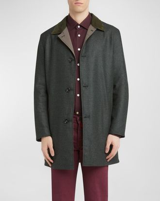 Kiton Suede-Collar Reversible Wool-Cashmere Raincoat