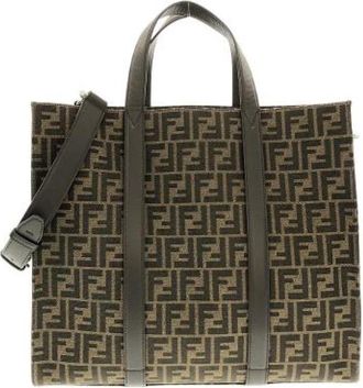 Fendi Pre-owned Canvas Calfskin Tote Bag - Heren - Vintage Shopper - Bruin - ONE Size - Leer - Vintage