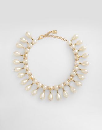 Dolce & Gabbana Choker With Spheres, Teardrop Details And Dg Logo - Woman Accessories White Metal Onesize