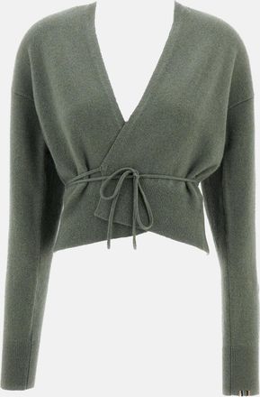 Extreme Cashmere Green Ella Ballerina V-Neck Cashmere Wrap Cardigan