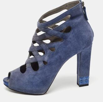 Le Silla Blue Suede Cut Out Peep Toe Platform Ankle Boots