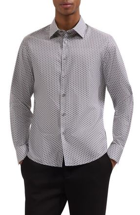 Bugatchi Julian Shaped Fit Geometric Pinwheel Print Stretch Cotton Button-Up Shirt in White at Nordstrom, Size Xx-Large