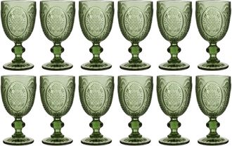 Dibor Set of 12 Vintage Green Embossed Drinking Goblet Wine Glasses Wedding Decorations Ideas