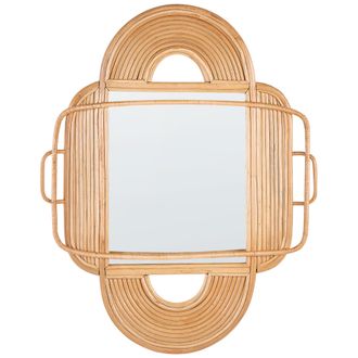 Beliani Beliani - Espejo De Pared Decorativo Con Forma Ovalada Marco De Rat&aacute;n De Madera Natural 70 X 90 Cm Alcorn