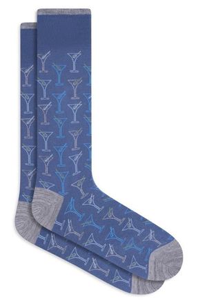 Bugatchi Martini Pattern Mercerized Cotton Blend Dress Socks in Cobalt at Nordstrom