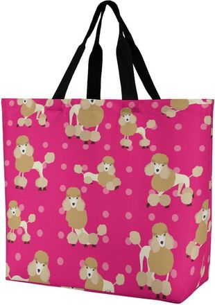 Generic Poodle Dog Reusable Grocery Bag Large Capacity Foldable Shopping Tote with Inner Pocket