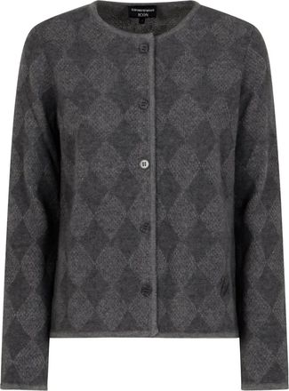 Emporio Armani diamond-pattern button cardigan - Grey