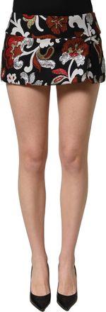 Dolce & Gabbana Womens Black Floral Jacquard Mid Waist Mini Skirt