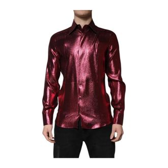 Dolce & Gabbana Casual Shirts, male, Red, 4XS, Metallic Gold Formal Shirt Silk Lining