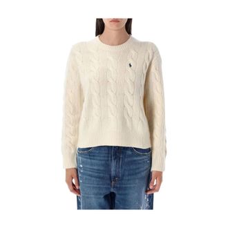 Ralph Lauren Trui met kabelsteek en ronde hals - Dames - Cashmere truien - Wit - S - Kasjmier - Truien & Vesten