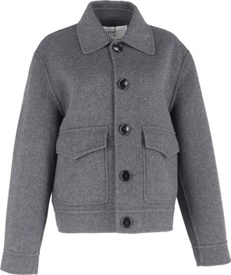 Ami Boxy Fit Double Face Jacket in Grey Cashmere