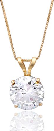 MAX + STONE 14K Gold 7.5MM Solitaire Cubic Zirconia Pendant Necklace with 18 Inch Box Chain