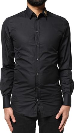 Dolce & Gabbana Black Love Embroidery GOLD Formal Dress Mens Shirt