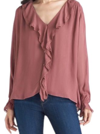 Dex Clothing Lace Trim Ruffle Top In Ashy Rose