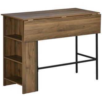 OEM Mesa De Bar Extensible Con 3 Estantes De Almacenamiento Y Marco De Metal Para Cocina Comedor 120x76x91,4cm Marr&oacute;n
