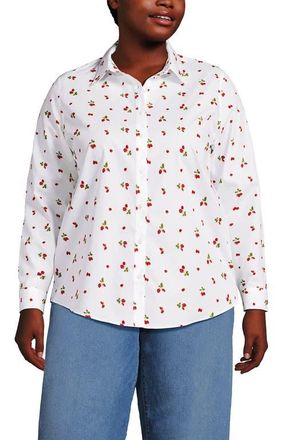 Lands End No Iron Supima Cotton Long Sleeve Shirt in White Strawberries at Nordstrom, Size 16W