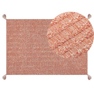 Beliani Alfombra De Algod&oacute;n Naranja 140 X 200 Cm Hecho A Mano Patr&oacute;n Moderno Boho Mugla