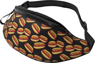 Generic Sausage Sandwich Print Chest Bag Belt Bag With Headphone Jack Fanny Pack For Outdoors Jogging Travel 14X35Cm