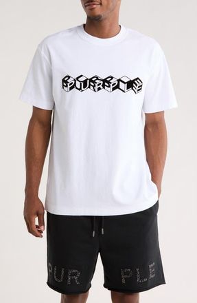 Purple Block Logo Textured Cotton Jersey Graphic T-Shirt in White at Nordstrom, Size Xx-Large