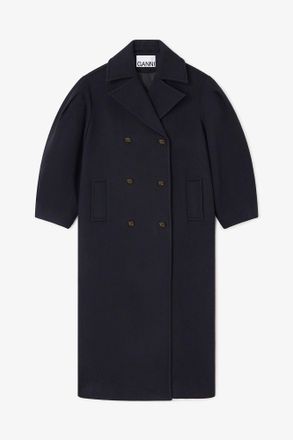 Ganni Navy Dark Blue Wool Oversized Long Peacoat - Size 14 Recycled