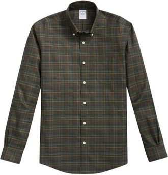 Brooks Brothers Groen Non-Iron Stretch Supima Katoen Button Down Collar Tattersall Overhemd - Heren - Casual Overhemden - Groen - S - Katoen - Overhemden