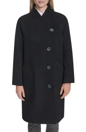 Cole Haan Asymmetric Wool Blend Coat in Black at Nordstrom Rack, Size 10