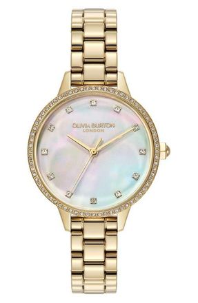 Olivia Burton Captivate Mother-of-Pearl & Crystal Bracelet Watch, 34mm in Mop/Gold at Nordstrom