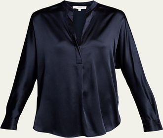 Vince Silk Band-Collar Blouse