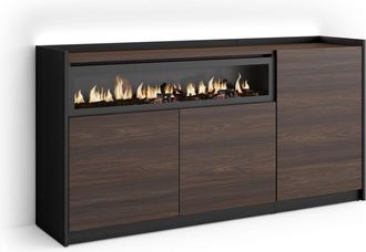 Skraut Home Skraut Home - Aparador Para Sal&oacute;n, Gran Capacidad De Almacenaje, 156x37x80cm, 3 Puertas, Chimenea El&eacute;ctrica, Led, Estilo Moderno, Roble Oscuro Y Negro