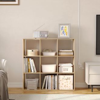 Woltu Woltu - Librer&iacute;a De 9 Cubos, Estanter&iacute;a De Madera, Armario Independiente Para Oficina Y Hogar, Color Roble Claro