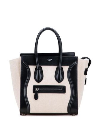 Celine 2016 Micro Bicolor Leather Trimmed Canvas Luggage tote bag - women - Canvas/Calf Leather - One Size - Brown