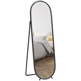 HOMCOM Oval Full Length Mirror With Metal Frame Hanging Or Leaning Black | TJ Hughes