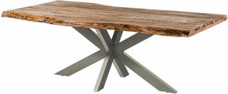 Massivmoebel24 freeform 5 Tavolo da pranzo in legno di sheesham - sabbiato natur / gambe incrociate argento matt 200x100