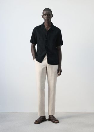 Mango Camicia 100% lino collo bowling navy - Uomo - XXL - MANGO MAN