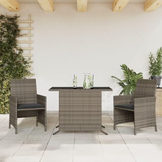 vidaXL Sillas Y Mesita De Jard&iacute;n Con Cojines 3 Piezas Rat&aacute;n Pe Gris Vidaxl