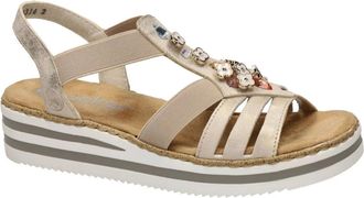 Rieker Schoenen, Dames, Beige, 40 EU, Leer, Alula Wedge Sandal