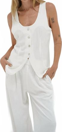 LnA Kai Long Line Linen Vest In Whisper White