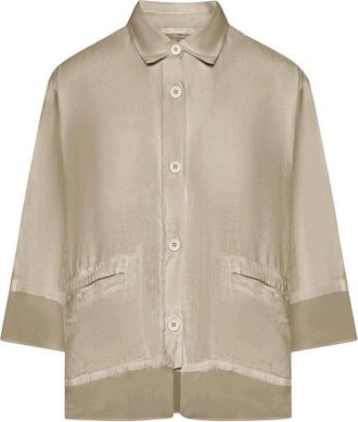 Transit Par-Such 3/4 Sleeve Linen Shirt With Georgette Inserts