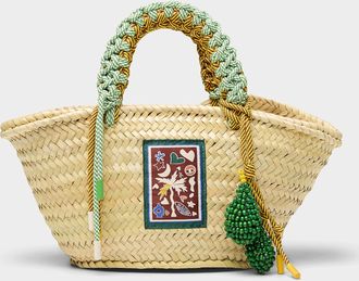 Alemais Womens Macrame braided palm leaf basket mini-bag