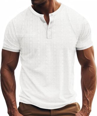 Generic Grandad Collar Shirts for Men Plus Size Summer Breathable Henley T Shirt Plain Short Sleeve Collarless Shirts Casual Cotton Linen Tshirts Crewneck 3 B