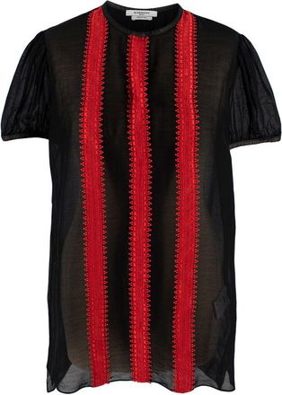 Givenchy Black and Red Cotton & Silk Sheer Blouse Size M