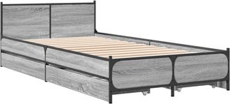 vidaXL Bed Frame with Drawers without Mattress Grey Sonoma 75x190 cm Small Single Vidaxl