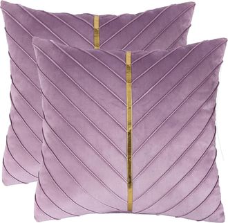 OEM Funda Para Coj&iacute;n - Teruel - 45x45 Cm - Terciopelo Violeta - Detalles En Cuero Dorado - Pack De 2