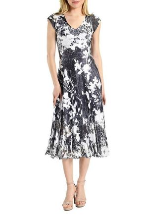 Komarov Print Cap Sleeve Dress in Ink Vine at Nordstrom, Size X-Large