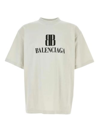 Balenciaga White Cotton Logo Printed Crew Neck T-Shirt L