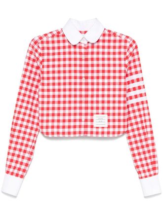 Thom Browne Classic Cropped Long Sleeve Round Collar Shirt W/ Combo In 4 Bar Gingham Check Flannel