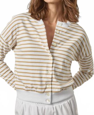 Lilla P Rib Trim Cardigan In Burlap Stripe